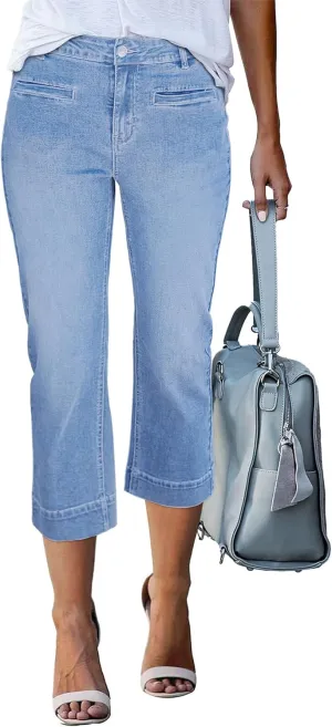 luvamia Capri Jeans for Women High Waisted Slim Straight Stretchy Denim Capris Pants Welt Pockets Casual Cropped Jeans