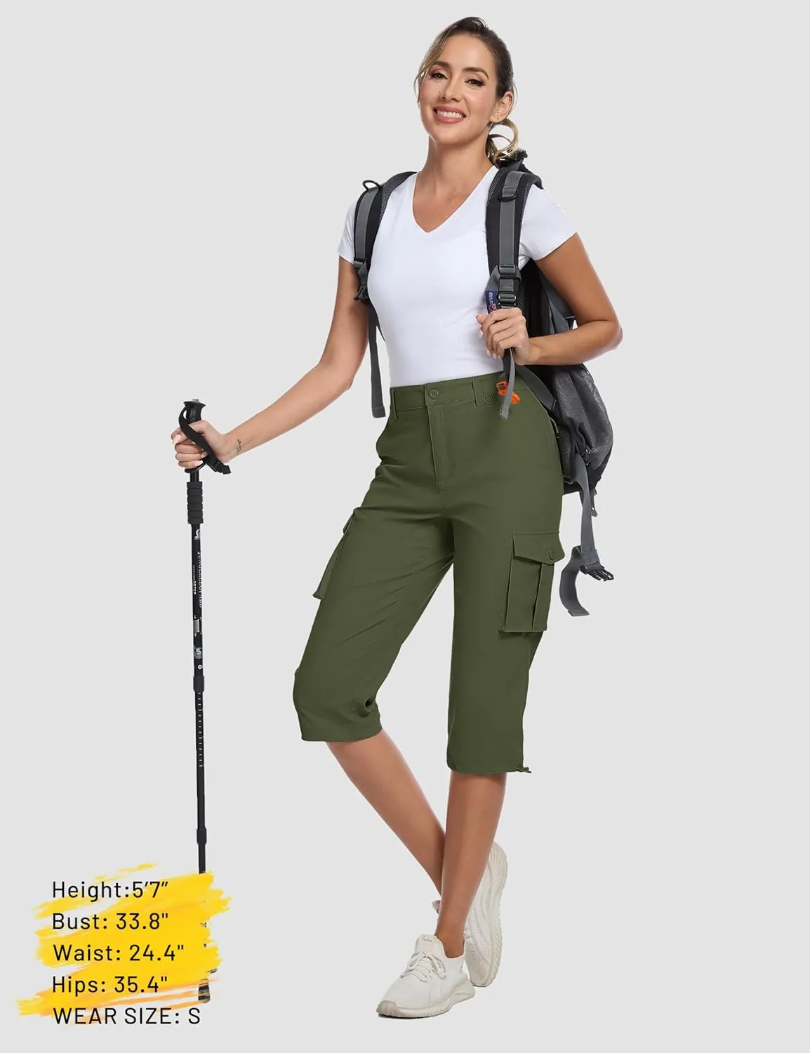 MAGCOMSEN Women's Cargo Capris Pants with 6 Pockets Lightweight Water Resistant Hiking Travel Pants Summer Casual