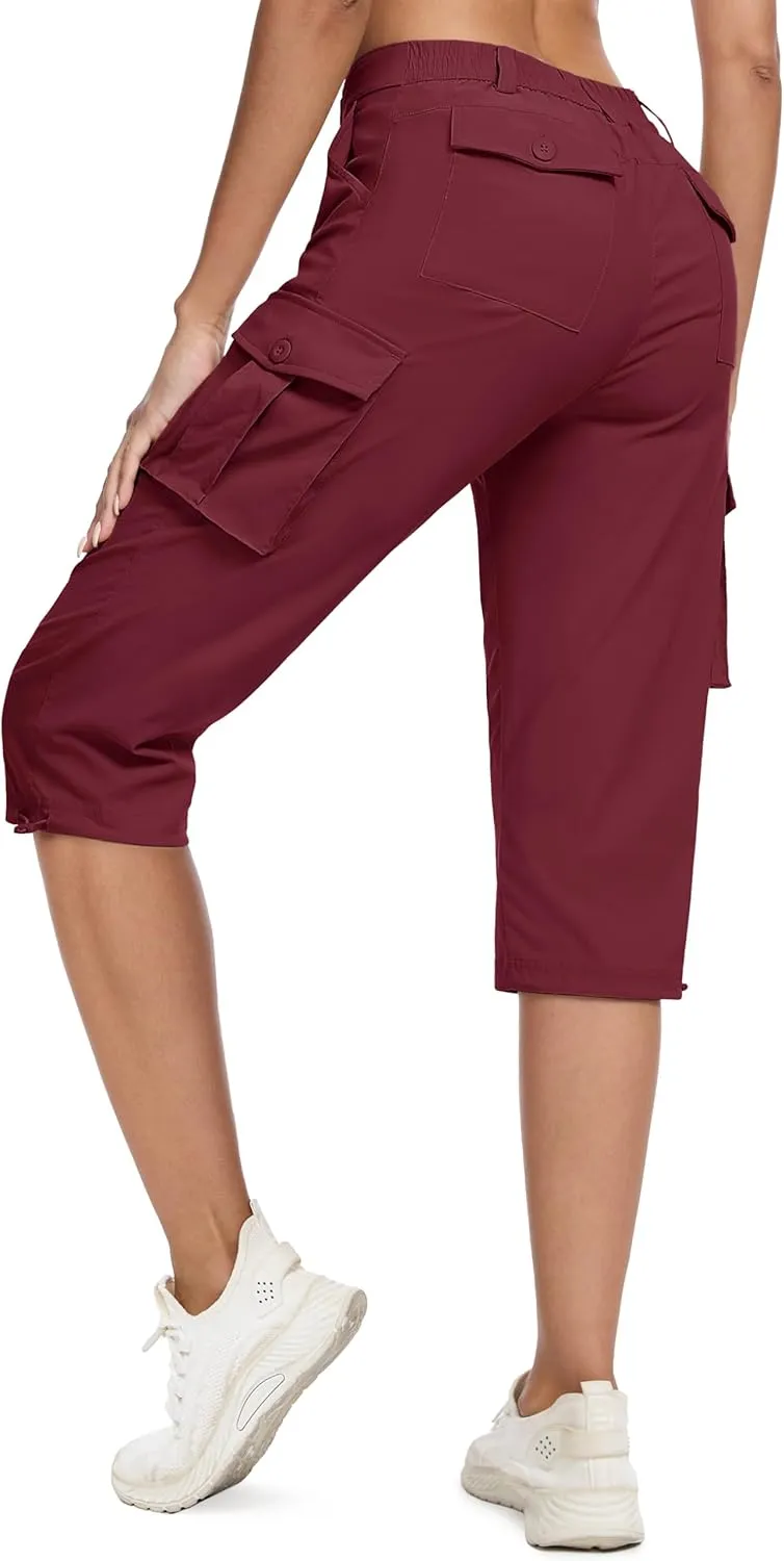 MAGCOMSEN Women's Cargo Capris Pants with 6 Pockets Lightweight Water Resistant Hiking Travel Pants Summer Casual