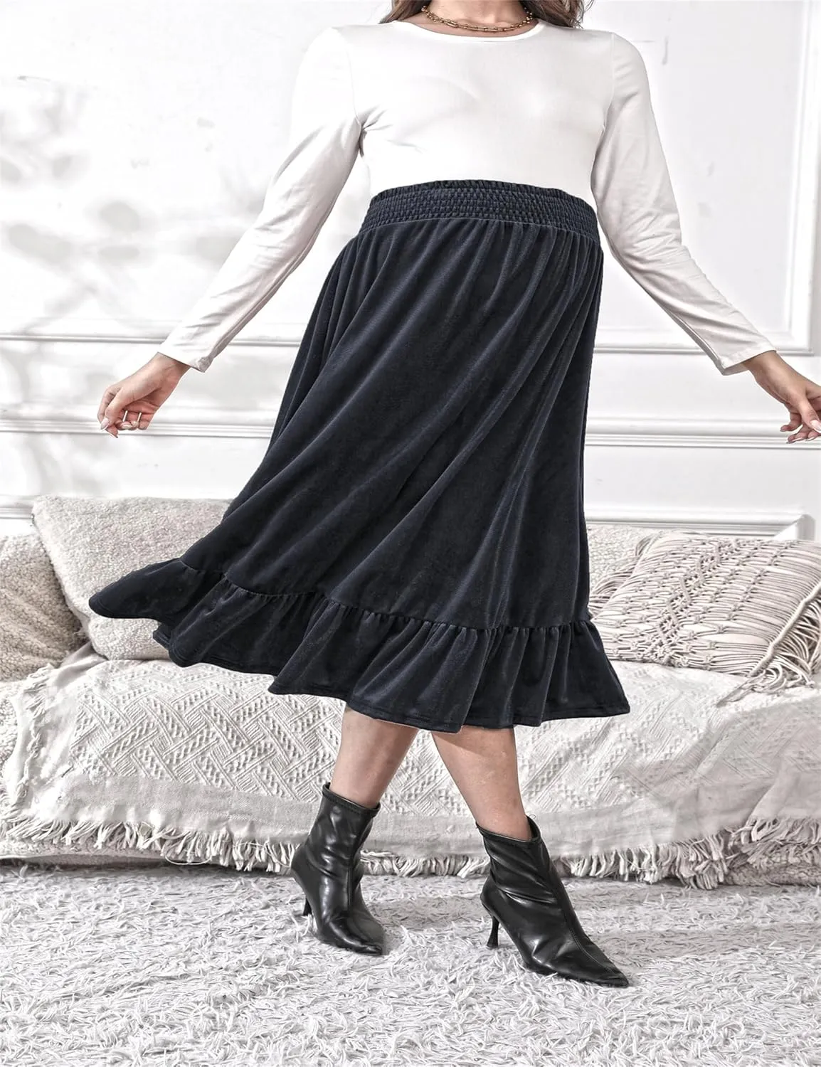 Maternity Skirt Women's High Waist Maternity Skirts Ruffled Tiered Casual A Line Swing Boho Skirts for Women