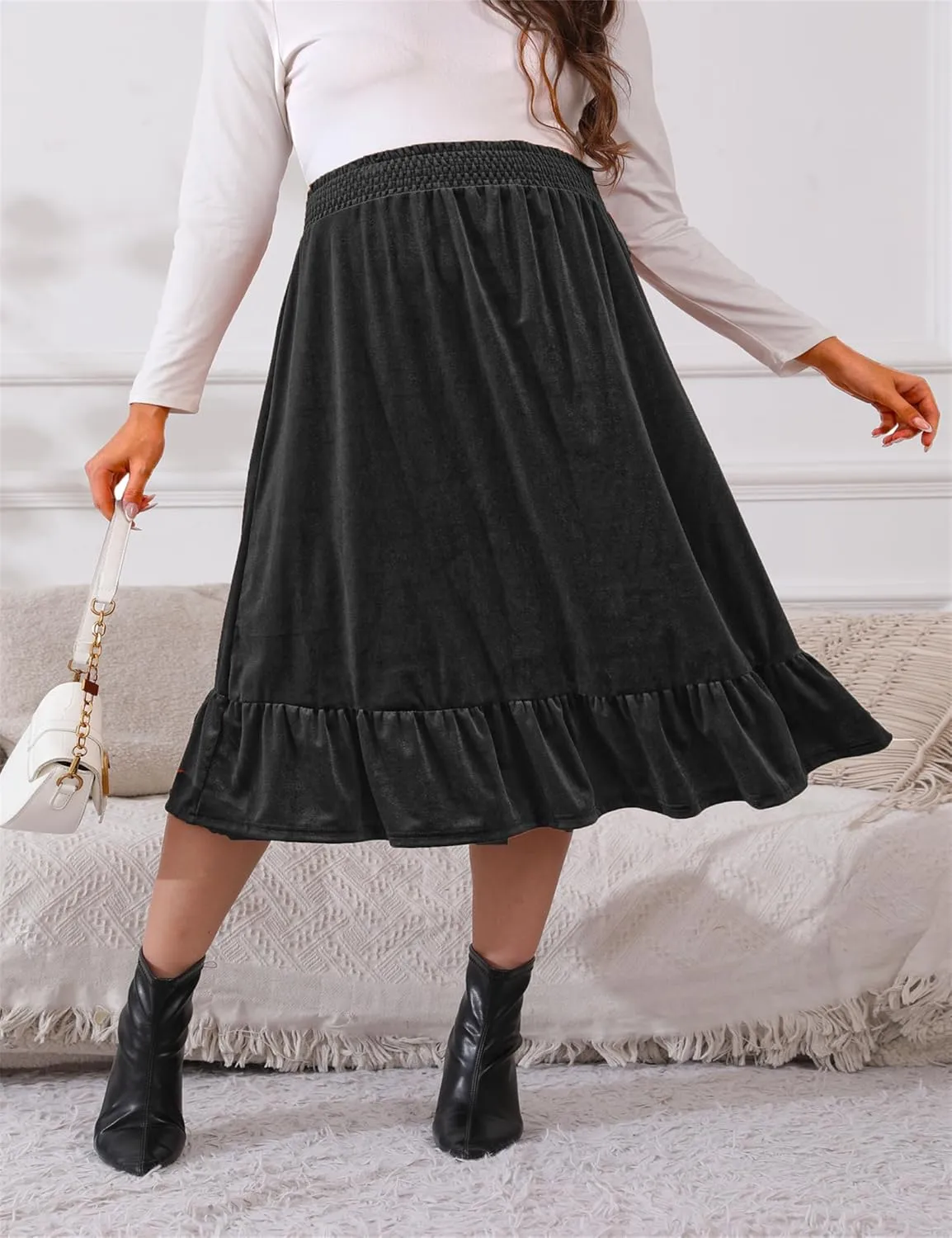 Maternity Skirt Women's High Waist Maternity Skirts Ruffled Tiered Casual A Line Swing Boho Skirts for Women