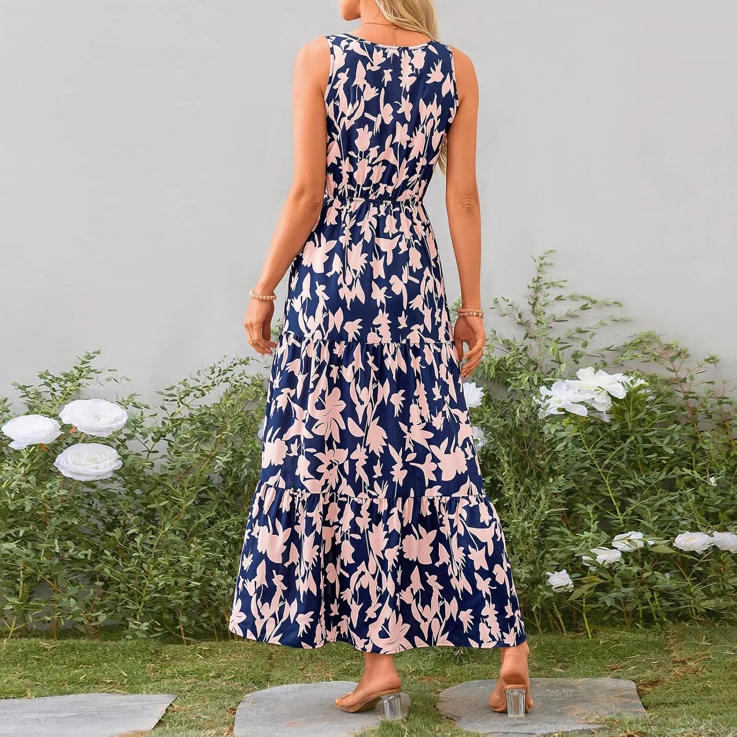 Maxi Dresses for Women Summer Wrap V Neck Long Floral Dress Elegant Formal Wedding Guest Dresses Boho Flowy Sundress