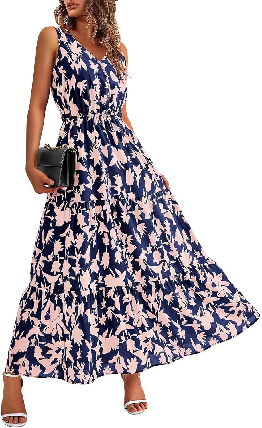 Maxi Dresses for Women Summer Wrap V Neck Long Floral Dress Elegant Formal Wedding Guest Dresses Boho Flowy Sundress