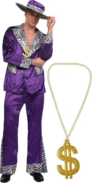 Maxim Party Supplies Adult Player Mack Daddy Hustler Costume Velvet Suit Includes Hat, Suit Jacket, Pants, Gold Chain