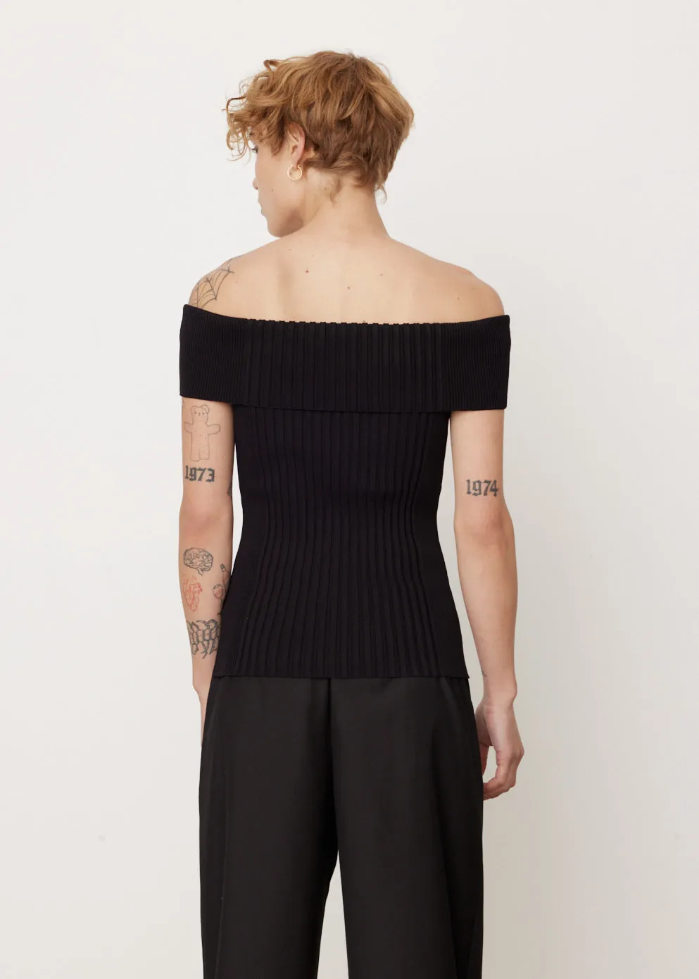 Melange Knit Off Shoulder Top