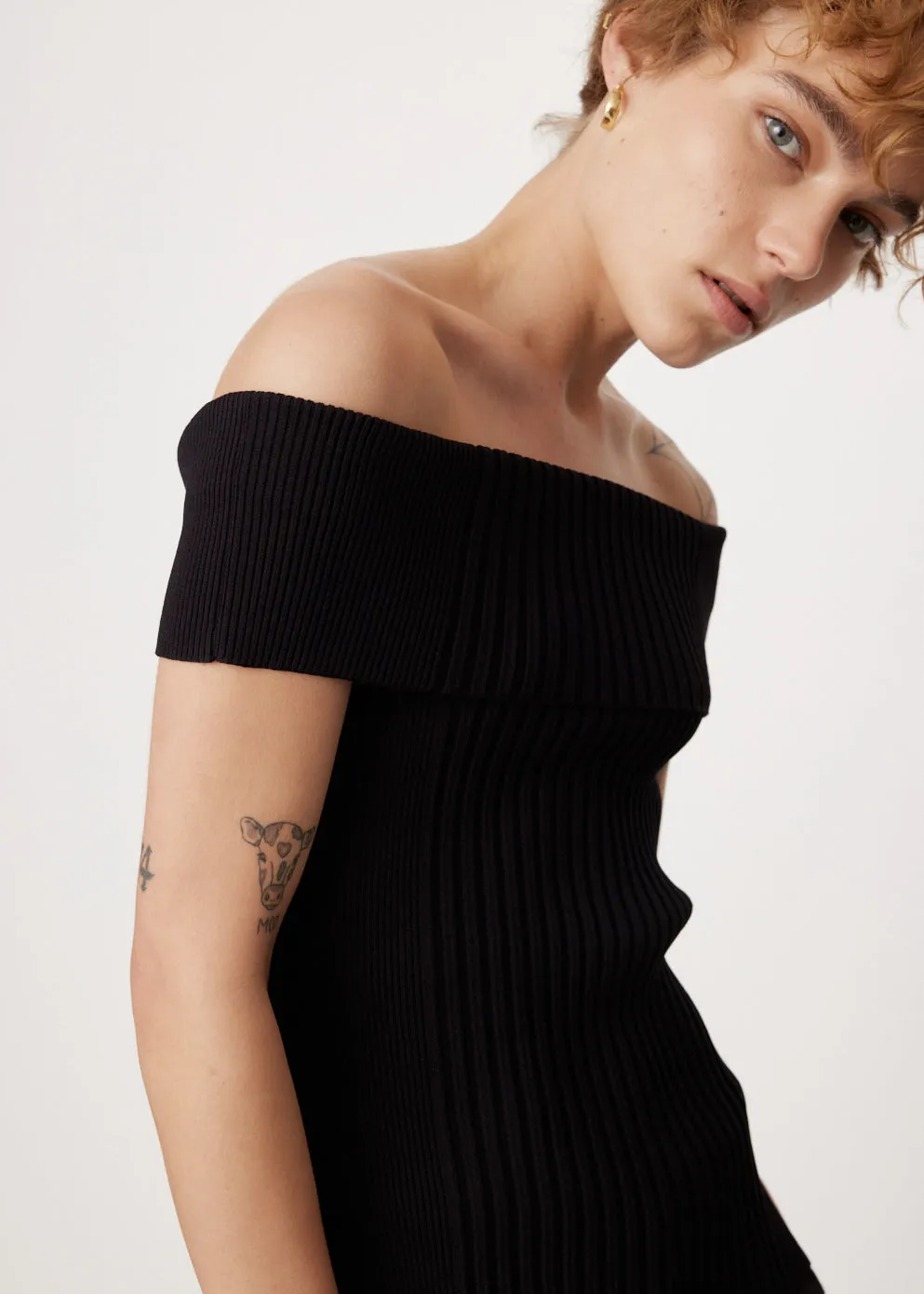 Melange Knit Off Shoulder Top