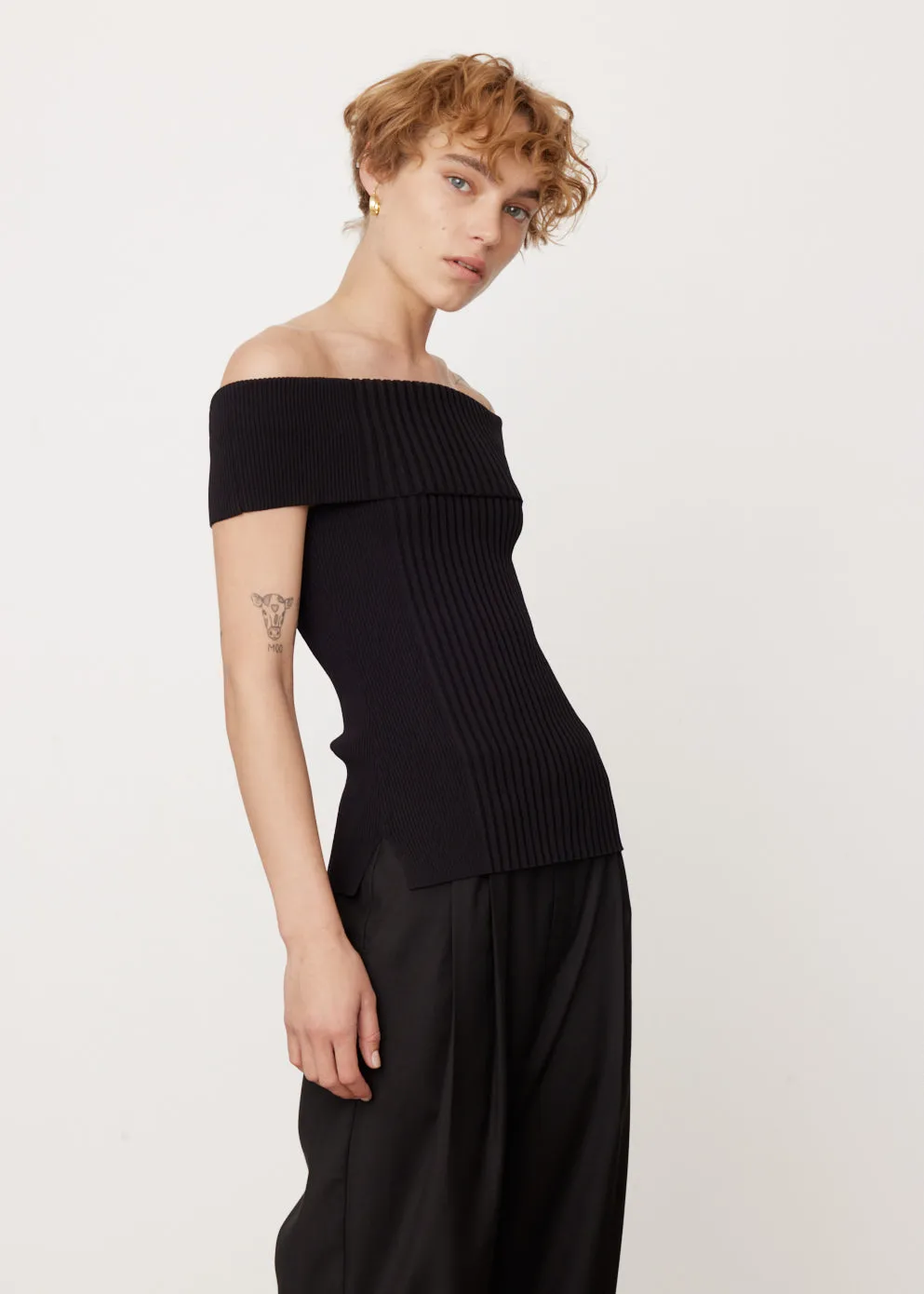 Melange Knit Off Shoulder Top