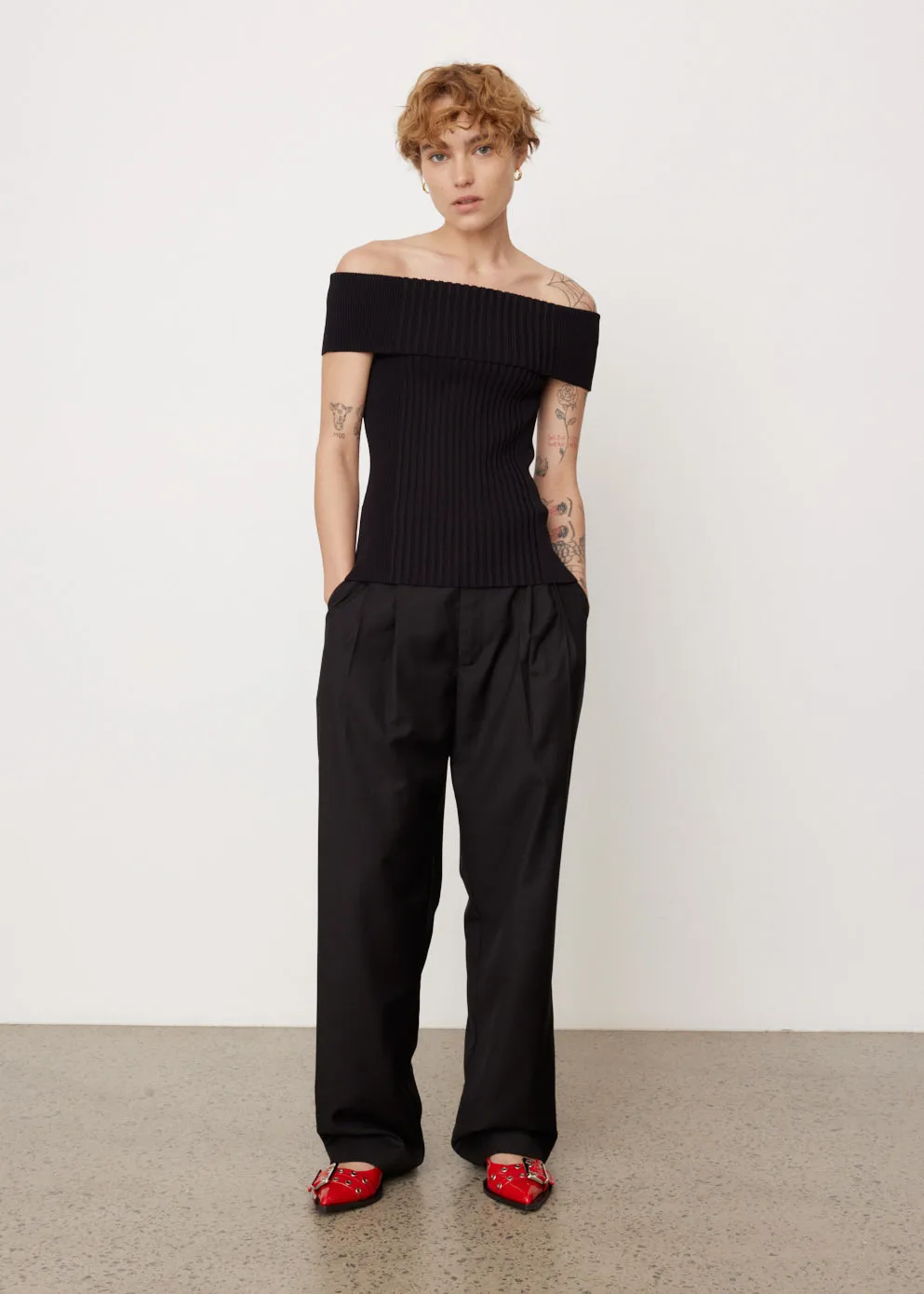 Melange Knit Off Shoulder Top