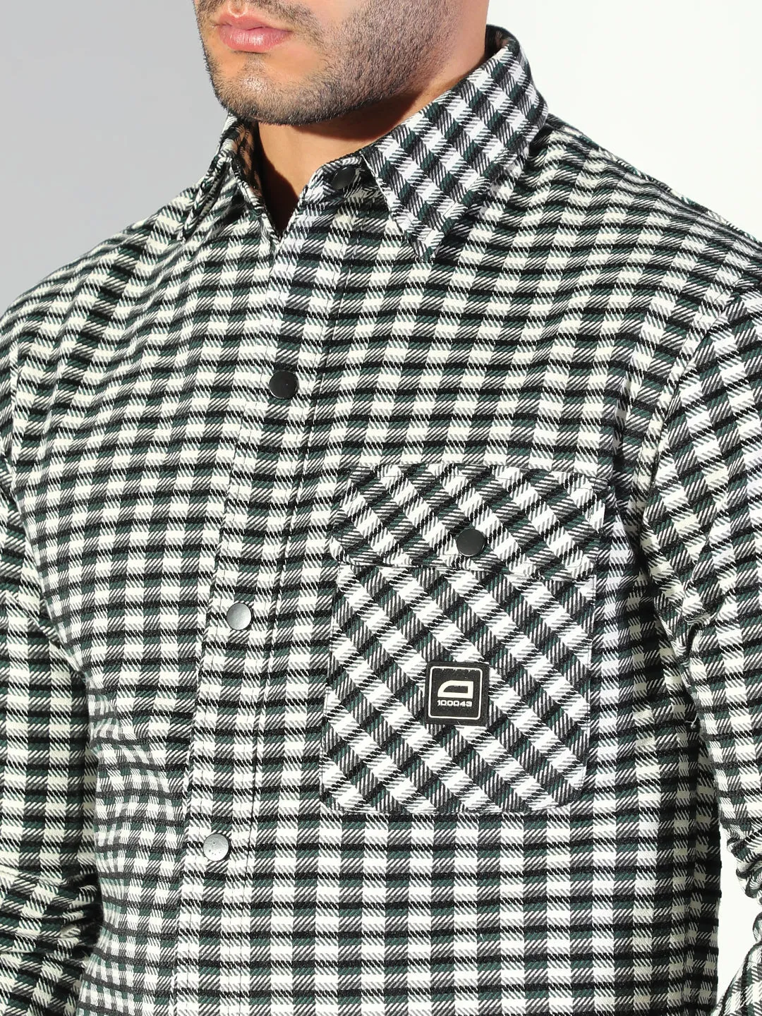 Men Checked Black Shacket