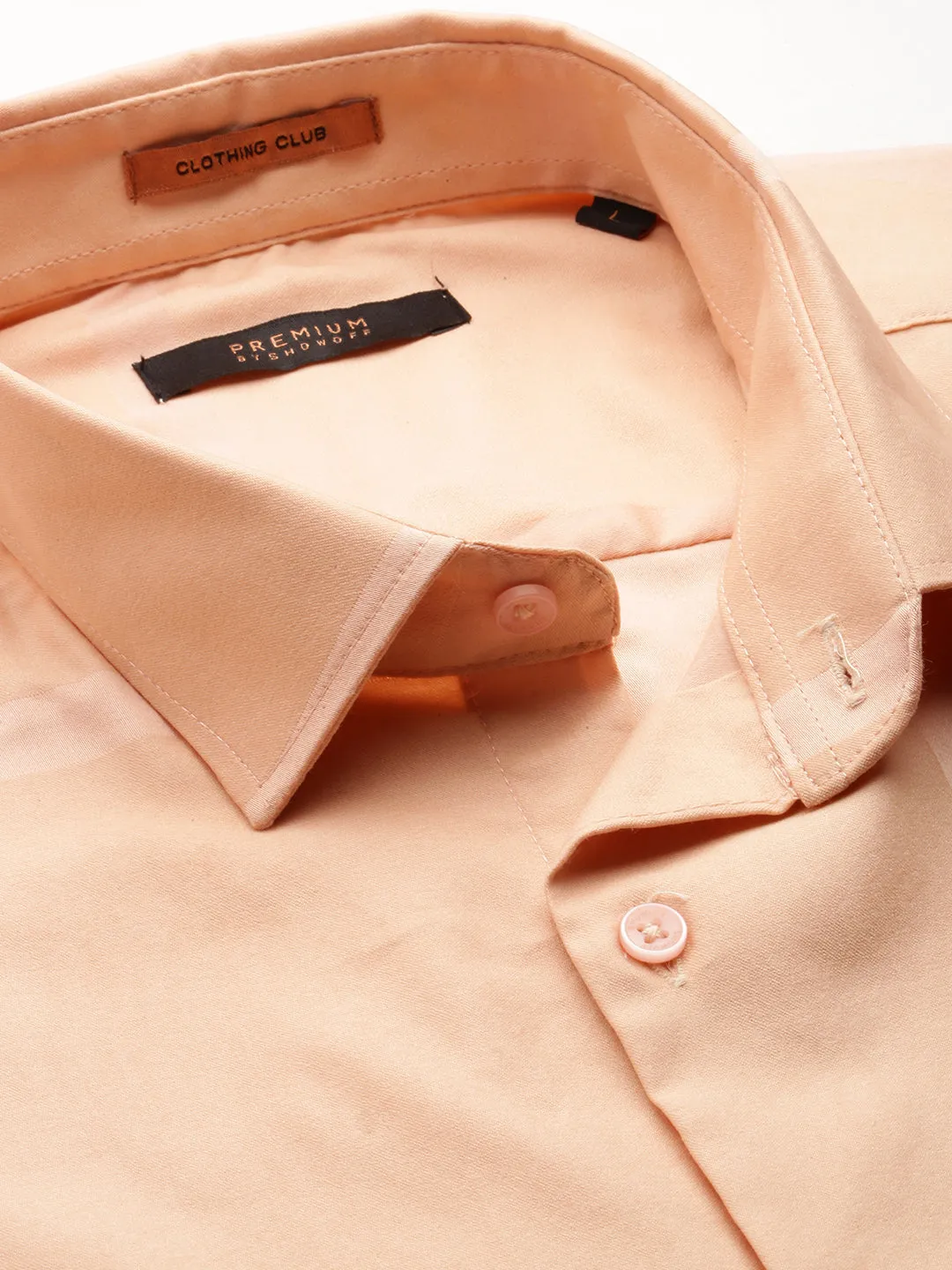 Men Peach Premium Slim Fit Windowpane Checks Cotton Twill Casual Shirt