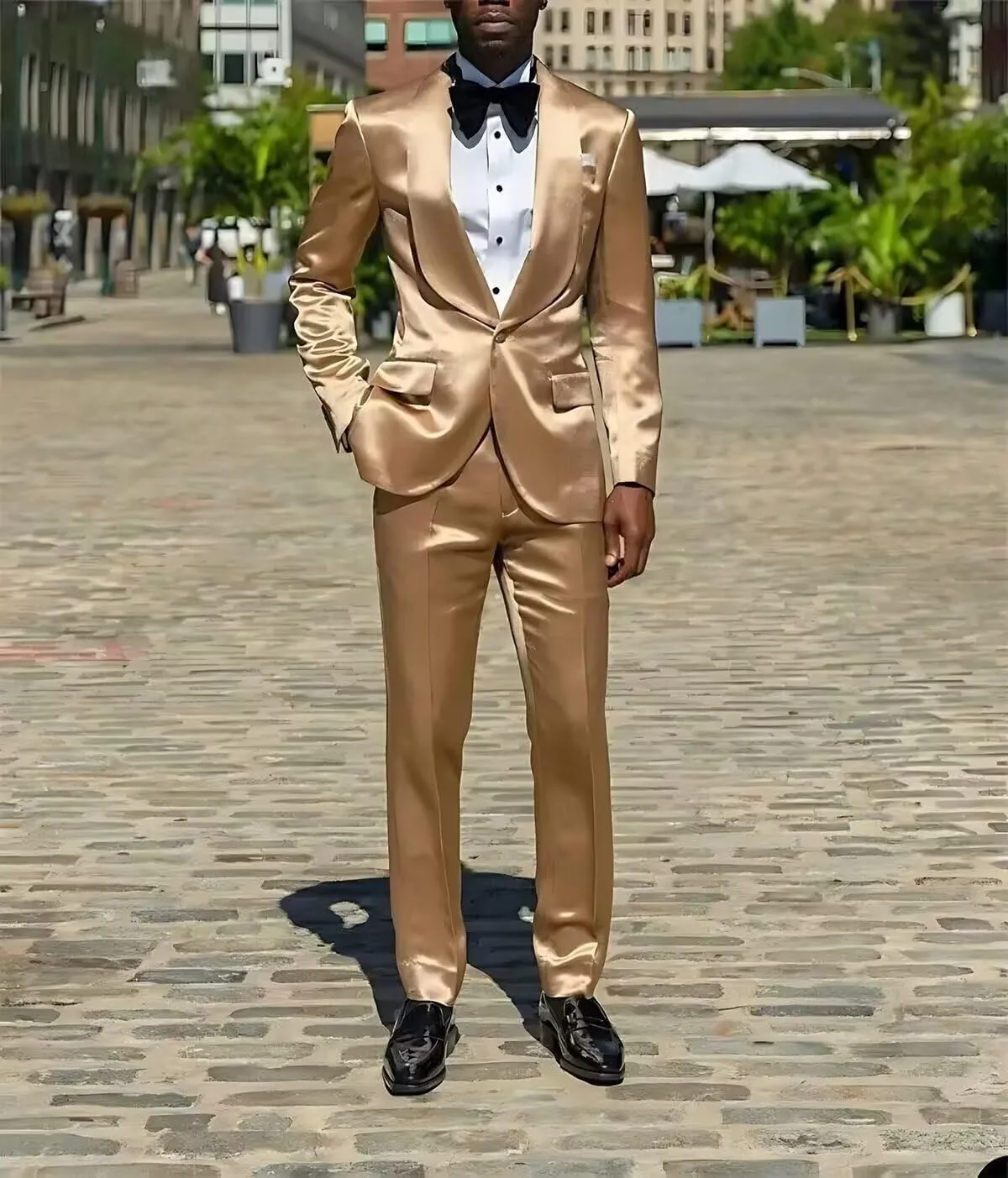 Mens 2 Piece Satin Suit One Button Slim Fit Formal Wedding Prom Party Tuxedo Suits Blazer Pants Set