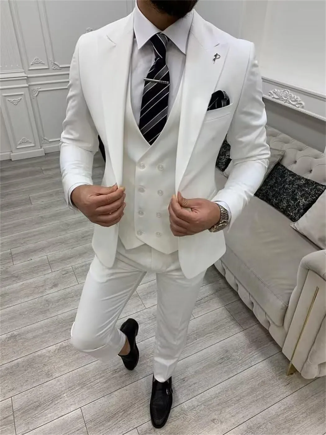 Men's 3 Piece Suit Slim Fit Double Breasted Tuxedo for Men Formal Wedding Prom Suits Blazer Vest Pants