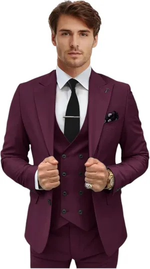 Men's 3 Piece Suit Slim Fit Double Breasted Tuxedo for Men Formal Wedding Prom Suits Blazer Vest Pants