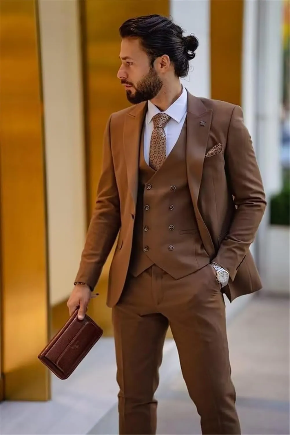 Men's 3 Piece Suit Slim Fit Double Breasted Tuxedo for Men Formal Wedding Prom Suits Blazer Vest Pants