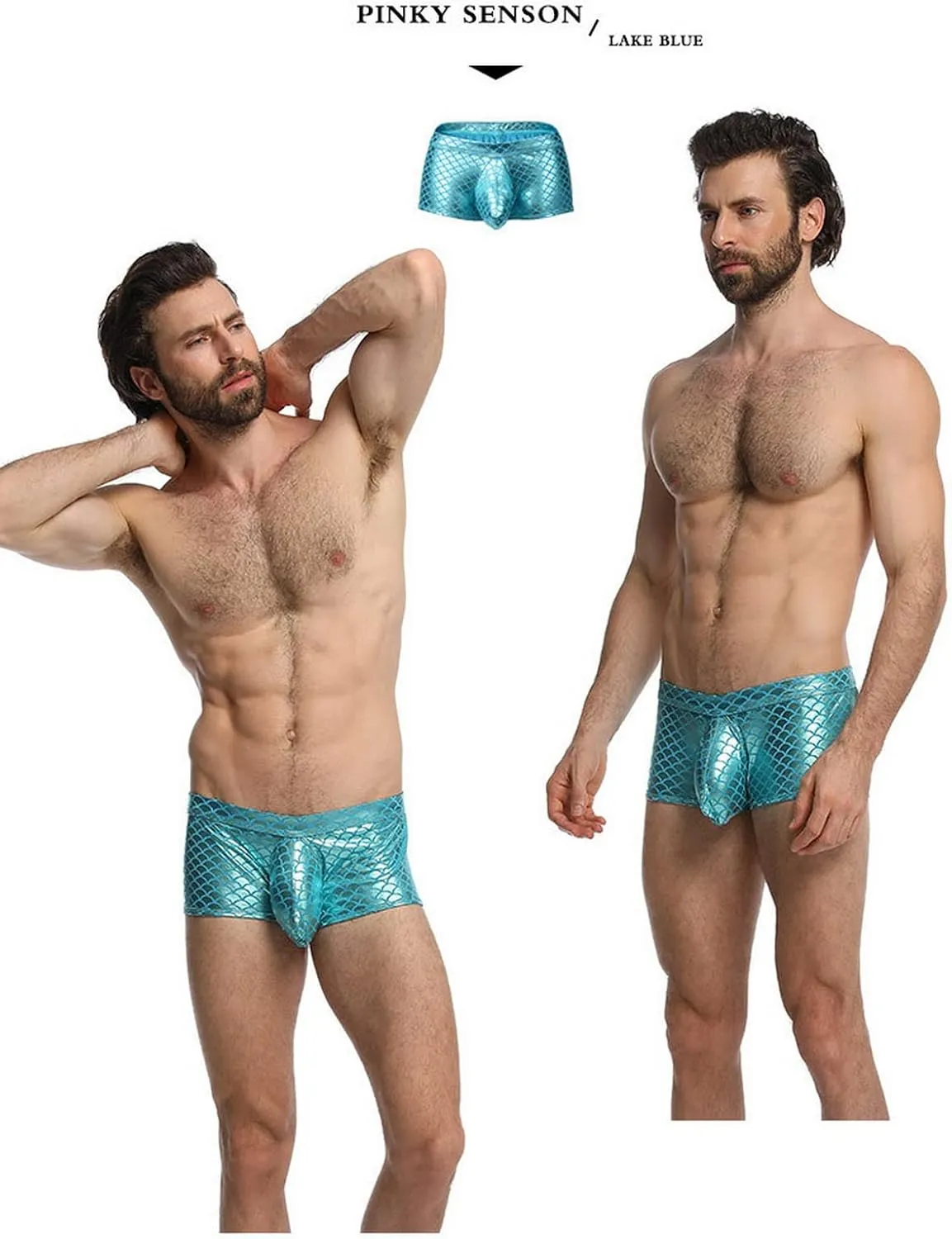 Men's Boxers Fish Scale Imitation Leather Underwear Sexy Big Bag Bikini Thong Swimming Pants