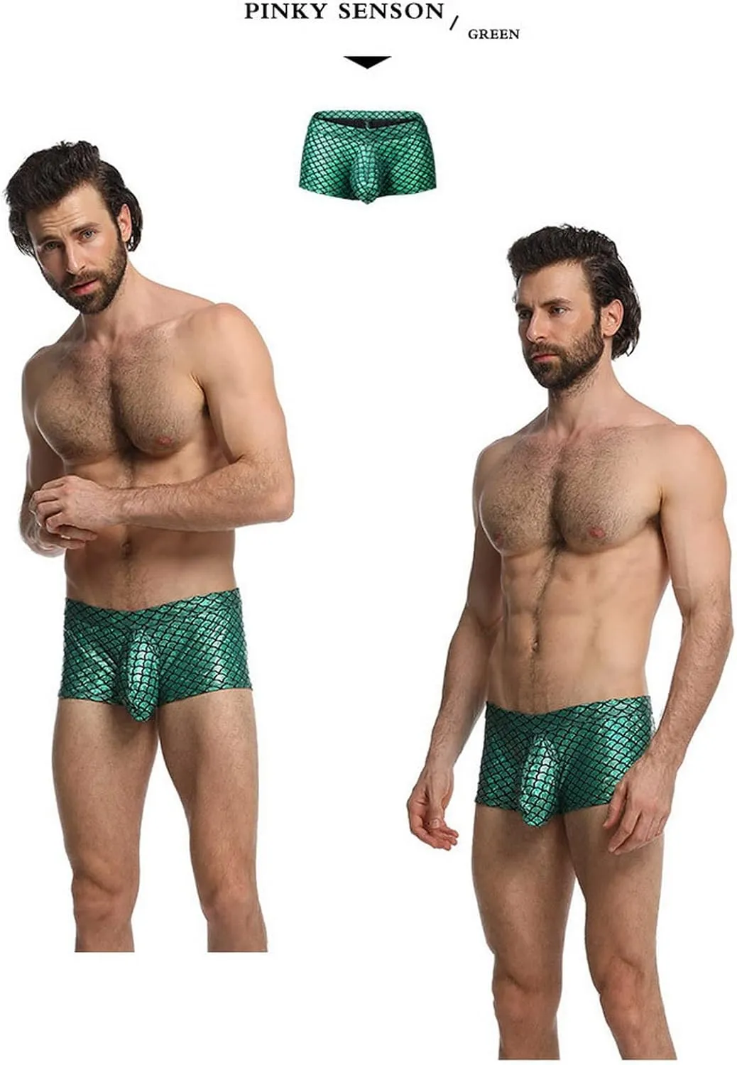Men's Boxers Fish Scale Imitation Leather Underwear Sexy Big Bag Bikini Thong Swimming Pants