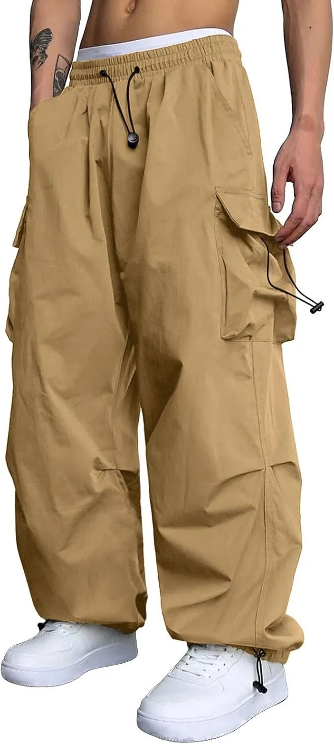 Mens Cargo Pant Casual Work Pant Elastic Waist Cotton Cargo Joggers Men with Multiple Pockets