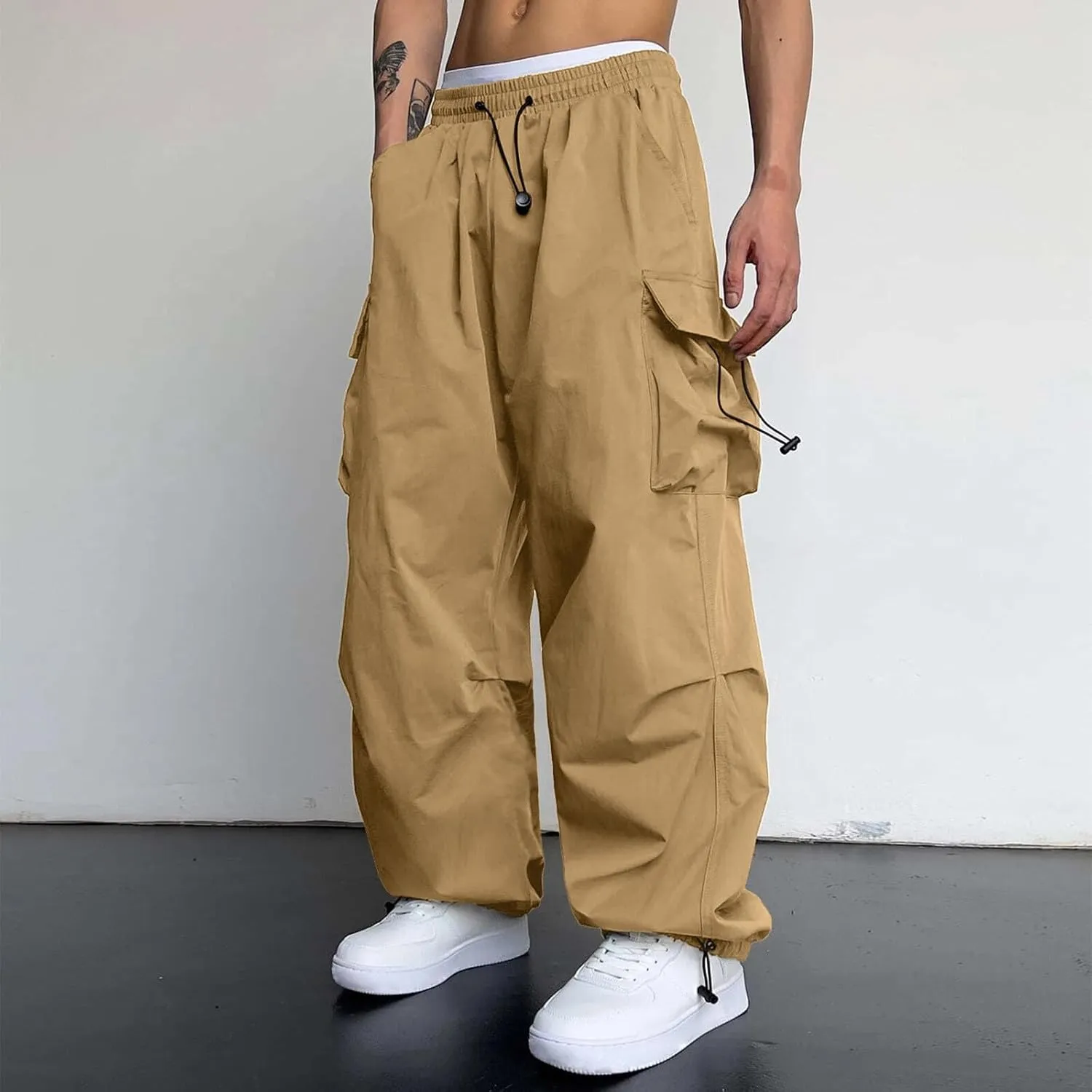 Mens Cargo Pant Casual Work Pant Elastic Waist Cotton Cargo Joggers Men with Multiple Pockets