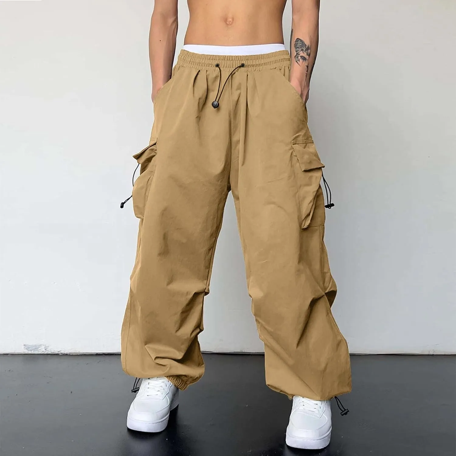 Mens Cargo Pant Casual Work Pant Elastic Waist Cotton Cargo Joggers Men with Multiple Pockets