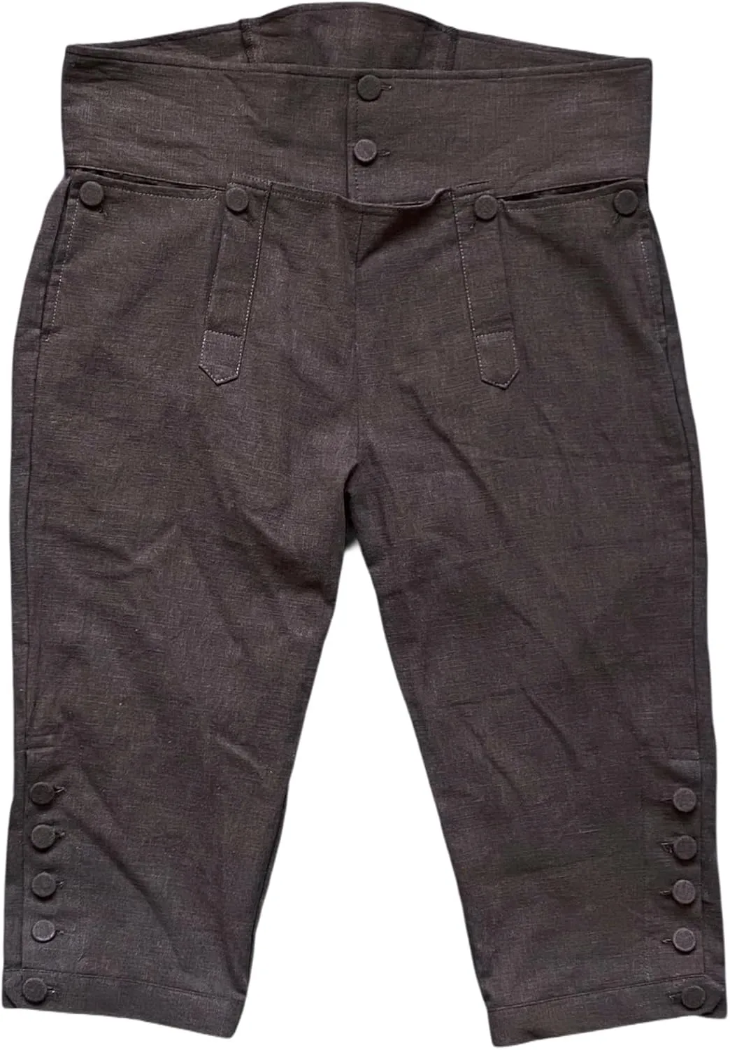 Mens Colonial Knee Linen Breeches 18th Century Pants Fall Front Style