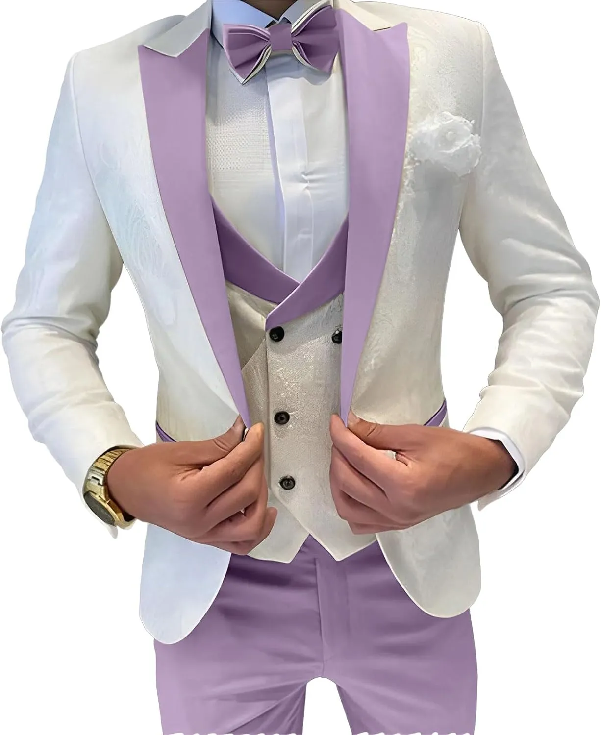 Mens Jacquard Suit 3 Piece Slim Fit Suits Prom Formal Business Suit for Men Jacket Vest Pants Wedding Suit