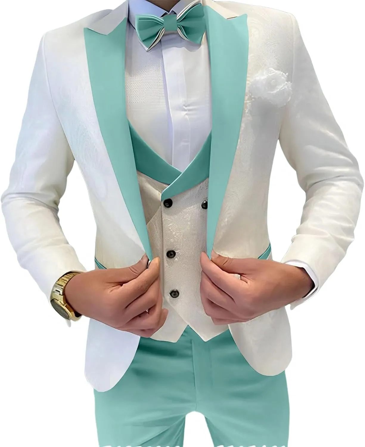 Mens Jacquard Suit 3 Piece Slim Fit Suits Prom Formal Business Suit for Men Jacket Vest Pants Wedding Suit