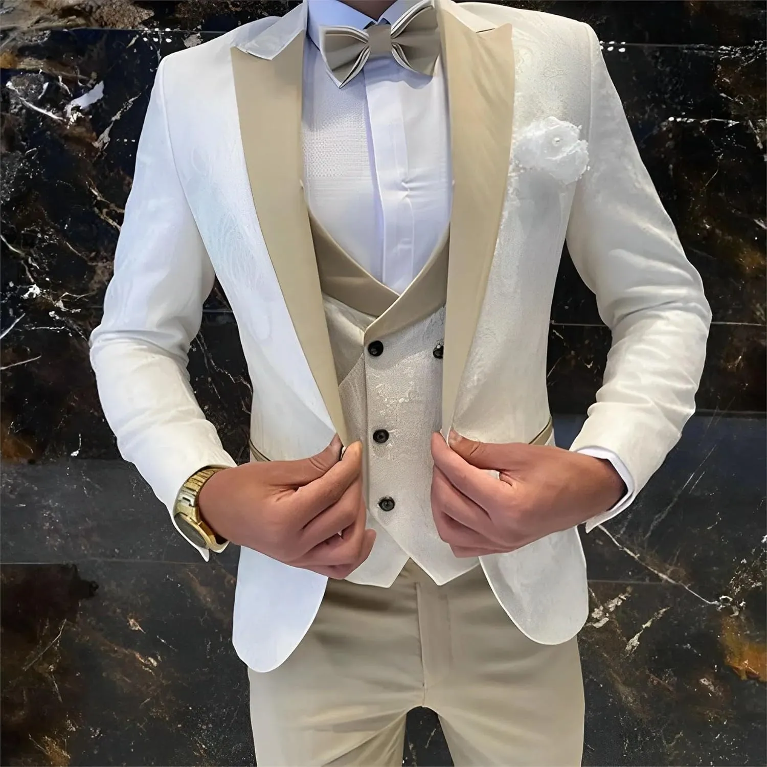 Mens Jacquard Suit 3 Piece Slim Fit Suits Prom Formal Business Suit for Men Jacket Vest Pants Wedding Suit