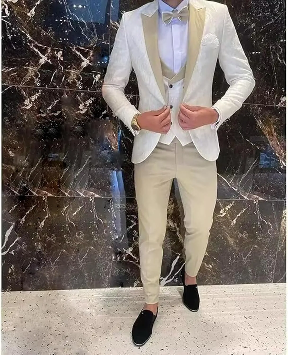 Mens Jacquard Suit 3 Piece Slim Fit Suits Prom Formal Business Suit for Men Jacket Vest Pants Wedding Suit
