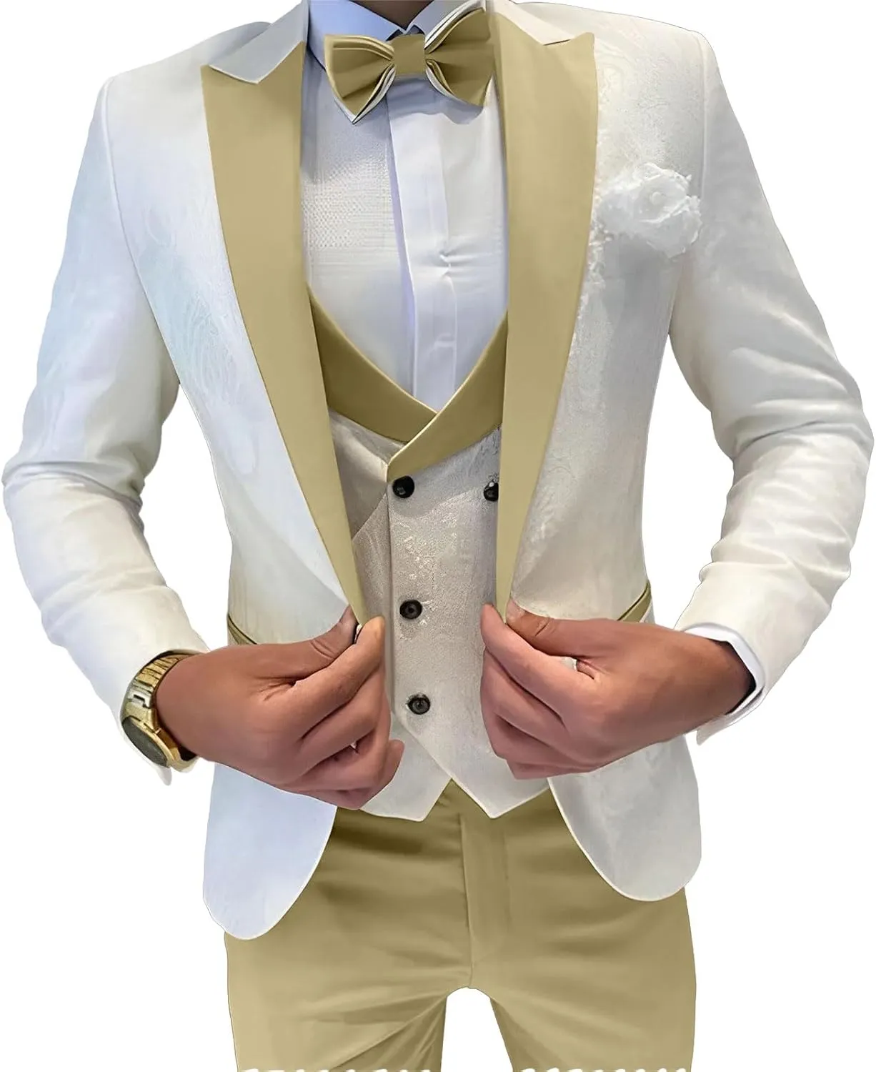 Mens Jacquard Suit 3 Piece Slim Fit Suits Prom Formal Business Suit for Men Jacket Vest Pants Wedding Suit