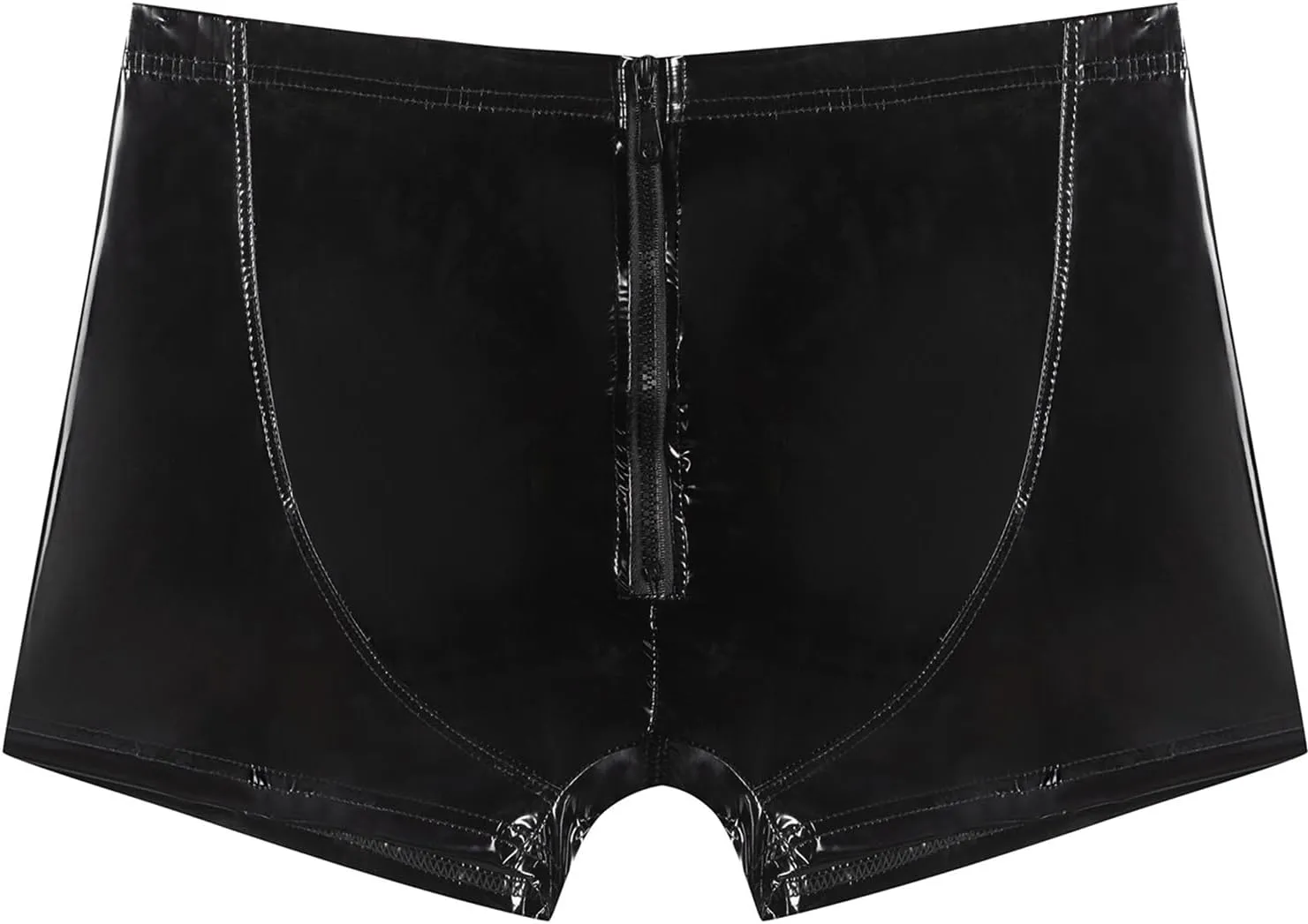Mens Sexy Patent Leather Shorts Shiny Metallic Short Pants Zipper Button Crotch Boxer Briefs
