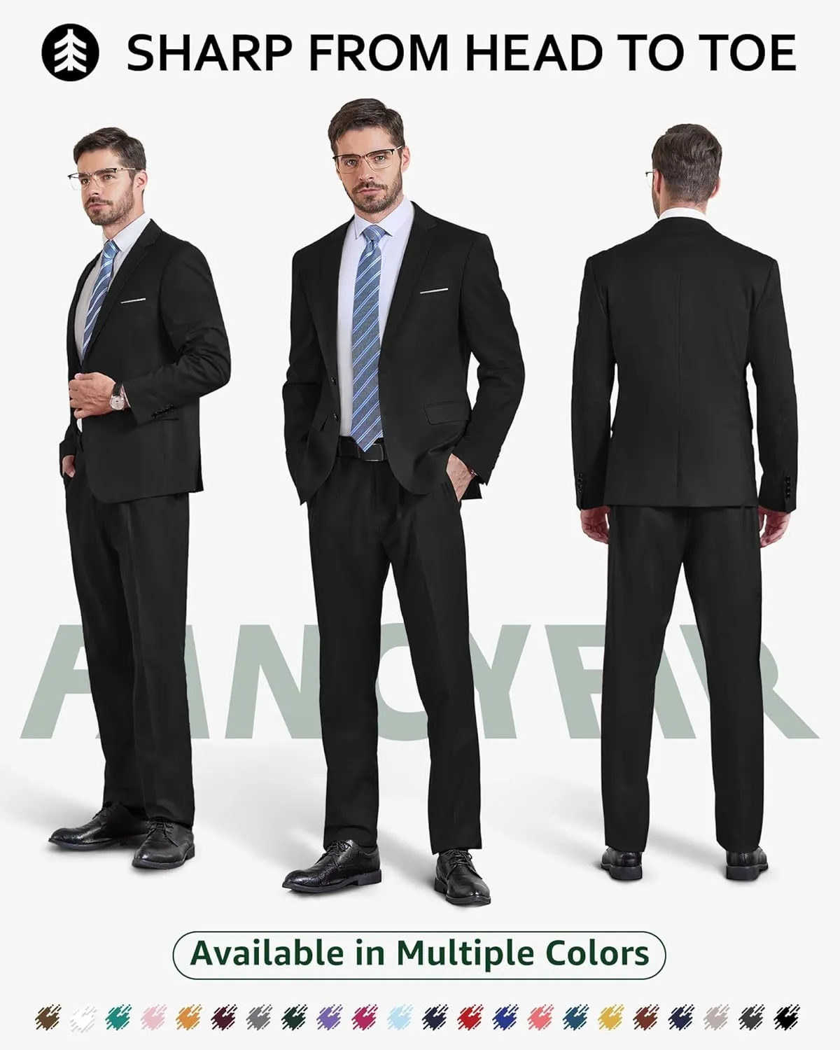 Men's Slim Fit 2 Button 2-Piece Suit Set, Solid Blazer Dress Business Wedding Party Homecoming Jacket Pants
