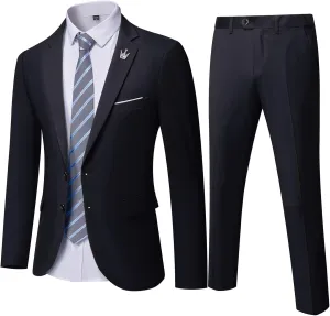 Men's Slim Fit 2 Button 2-Piece Suit Set, Solid Blazer Dress Business Wedding Party Homecoming Jacket Pants