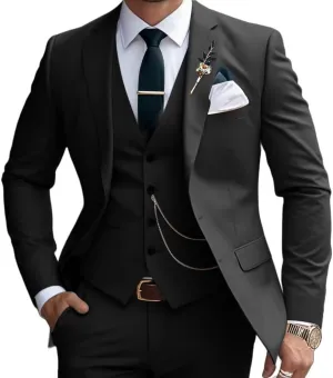 Mens Suits Slim Fit 3 Piece Business Wedding Tuxedo Jacket Vest Pants Suit Set