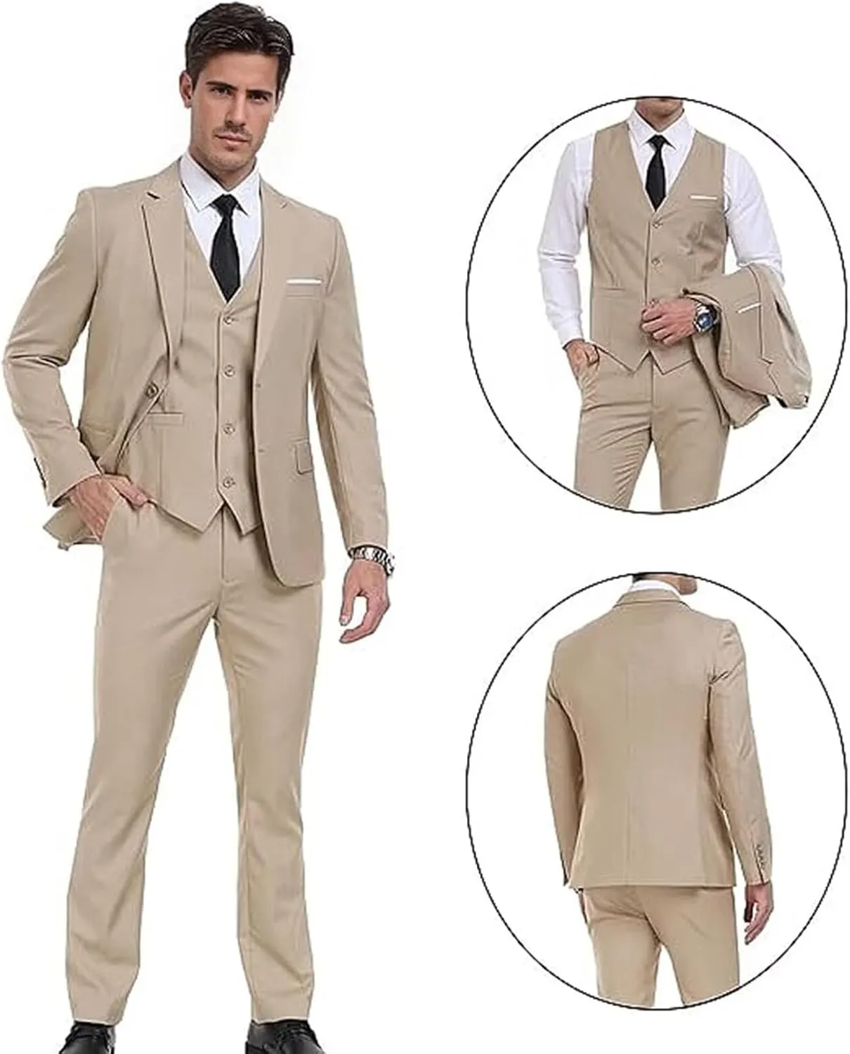 Mens Suits Slim Fit 3 Piece Business Wedding Tuxedo Jacket Vest Pants Suit Set