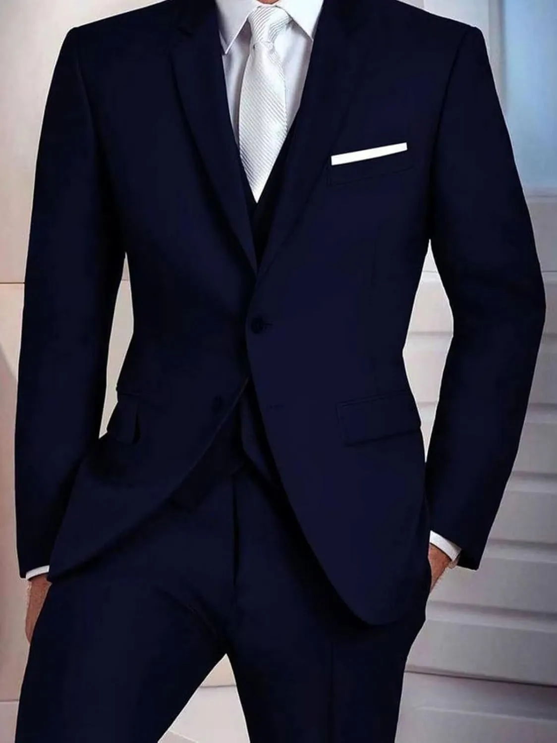 Mens Suits Slim Fit 3 Piece Business Wedding Tuxedo Jacket Vest Pants Suit Set