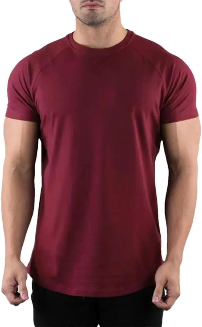Mens Summer Skinny Fit T Shirt Cotton Short Sleeve Casual Gym Fitness Sport Top