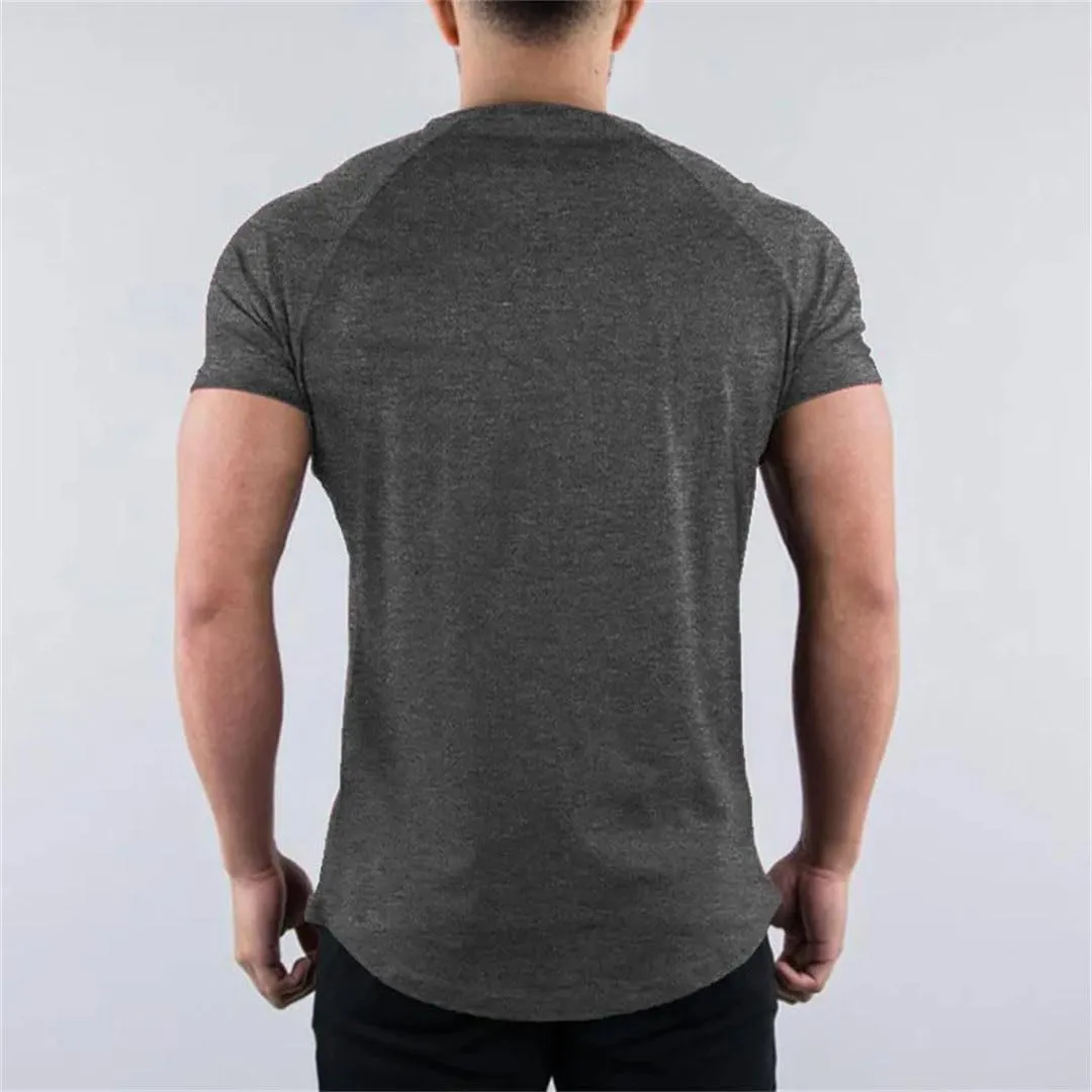 Mens Summer Skinny Fit T Shirt Cotton Short Sleeve Casual Gym Fitness Sport Top