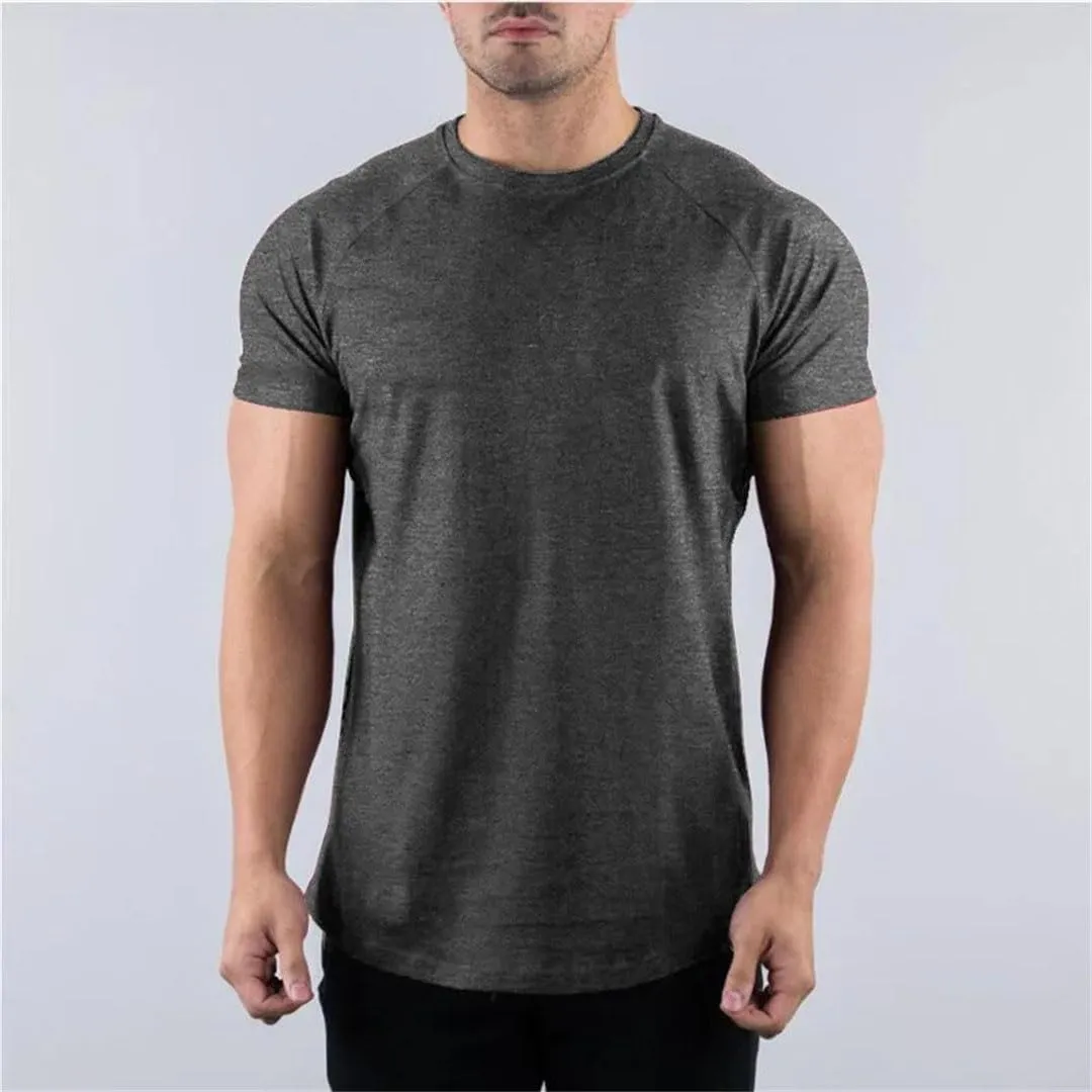 Mens Summer Skinny Fit T Shirt Cotton Short Sleeve Casual Gym Fitness Sport Top