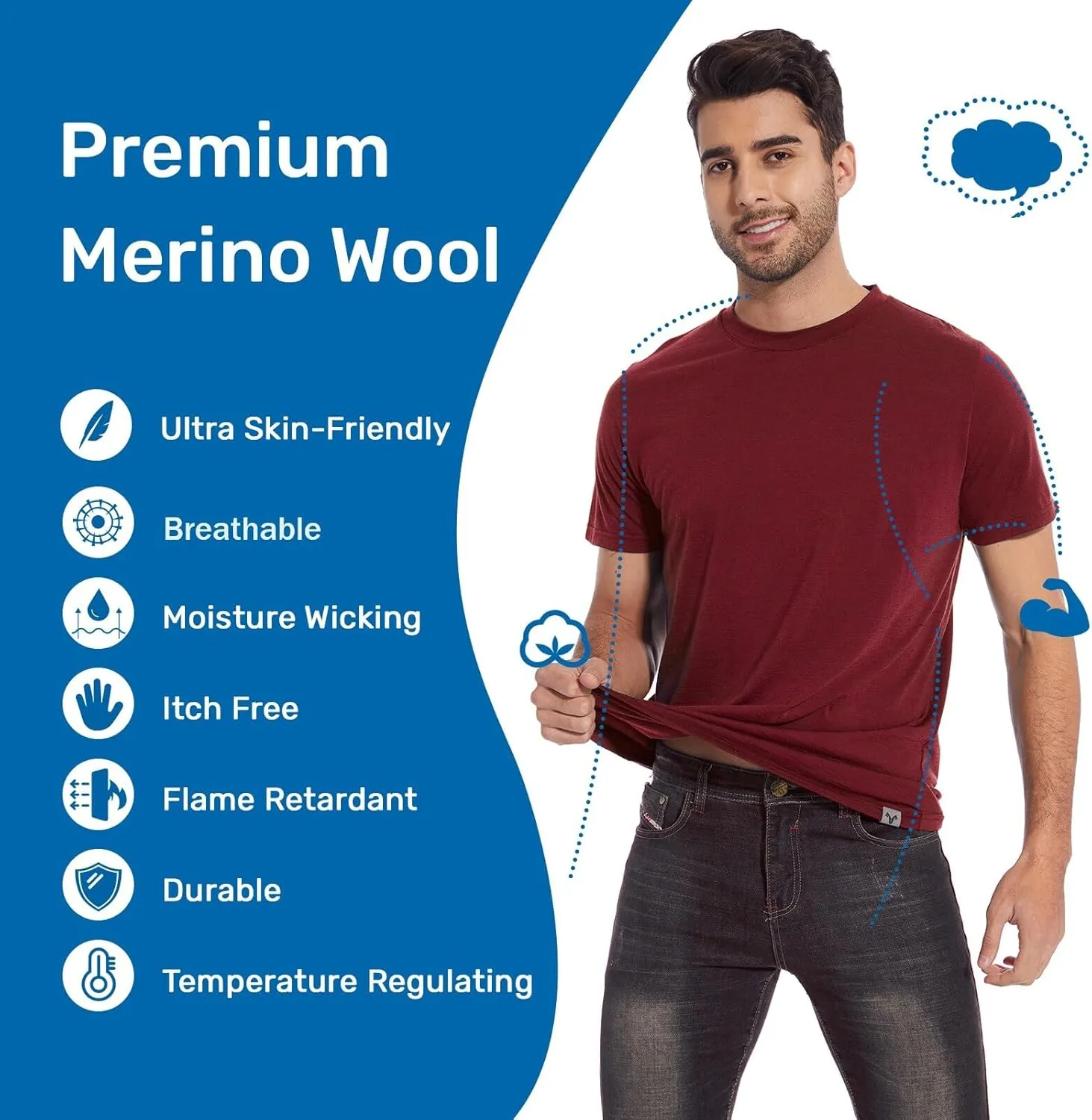 MERINNOVATION Merino Wool T-Shirt Mens Wicking Merino Wool Undershirt Lightweight Base Layer