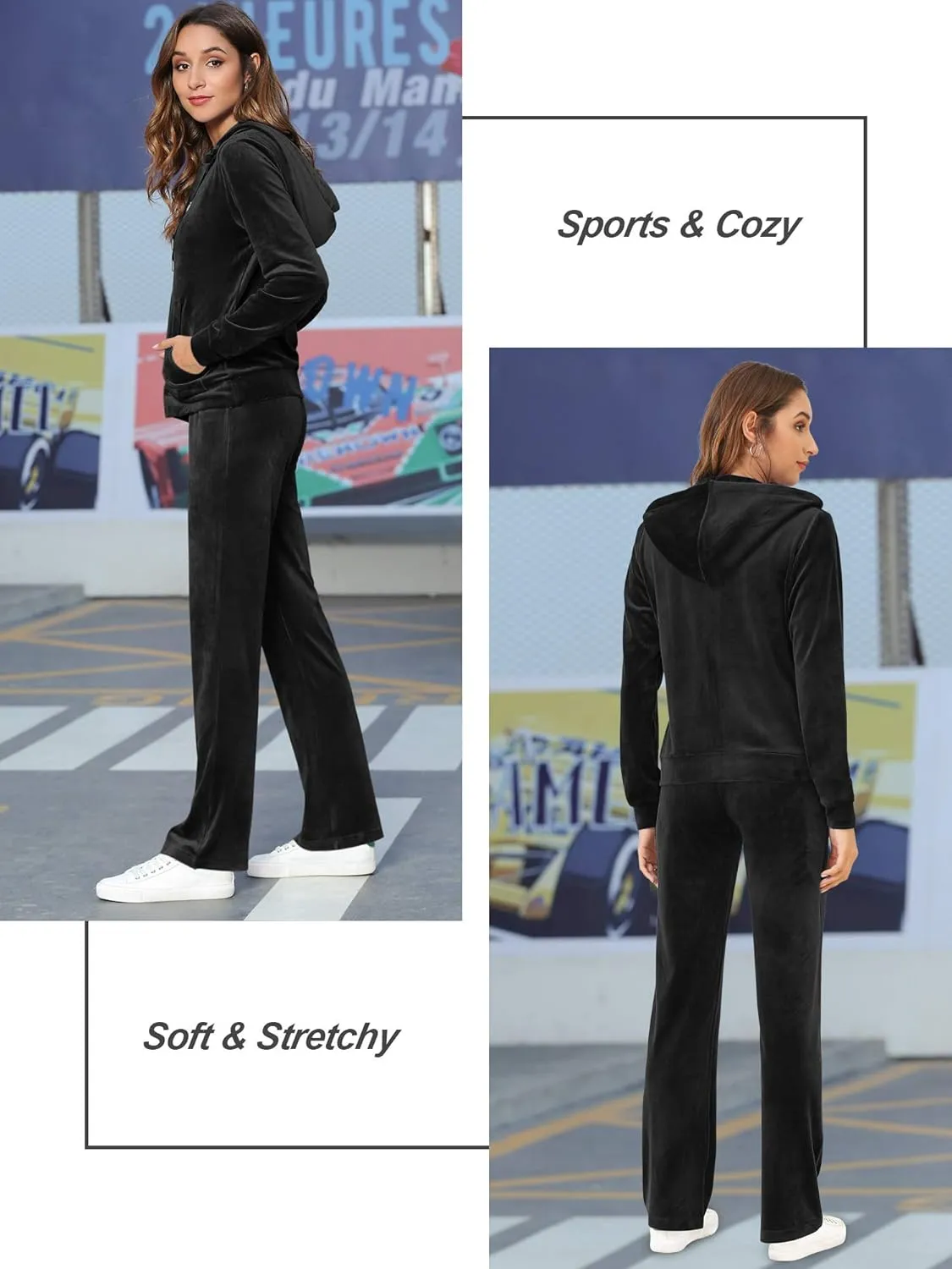MessBebe Womens Velour Tracksuits Set Long Sleeve Sweatsuits 2 Piece Sports Outfit Zip Hoodie Sweatpants Joggers Set