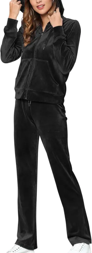 MessBebe Womens Velour Tracksuits Set Long Sleeve Sweatsuits 2 Piece Sports Outfit Zip Hoodie Sweatpants Joggers Set