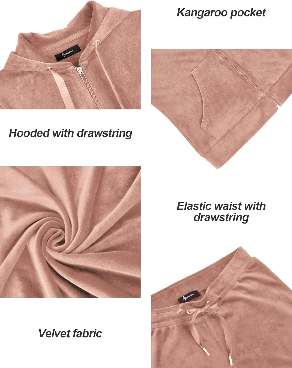MessBebe Womens Velour Tracksuits Set Long Sleeve Sweatsuits 2 Piece Sports Outfit Zip Hoodie Sweatpants Joggers Set