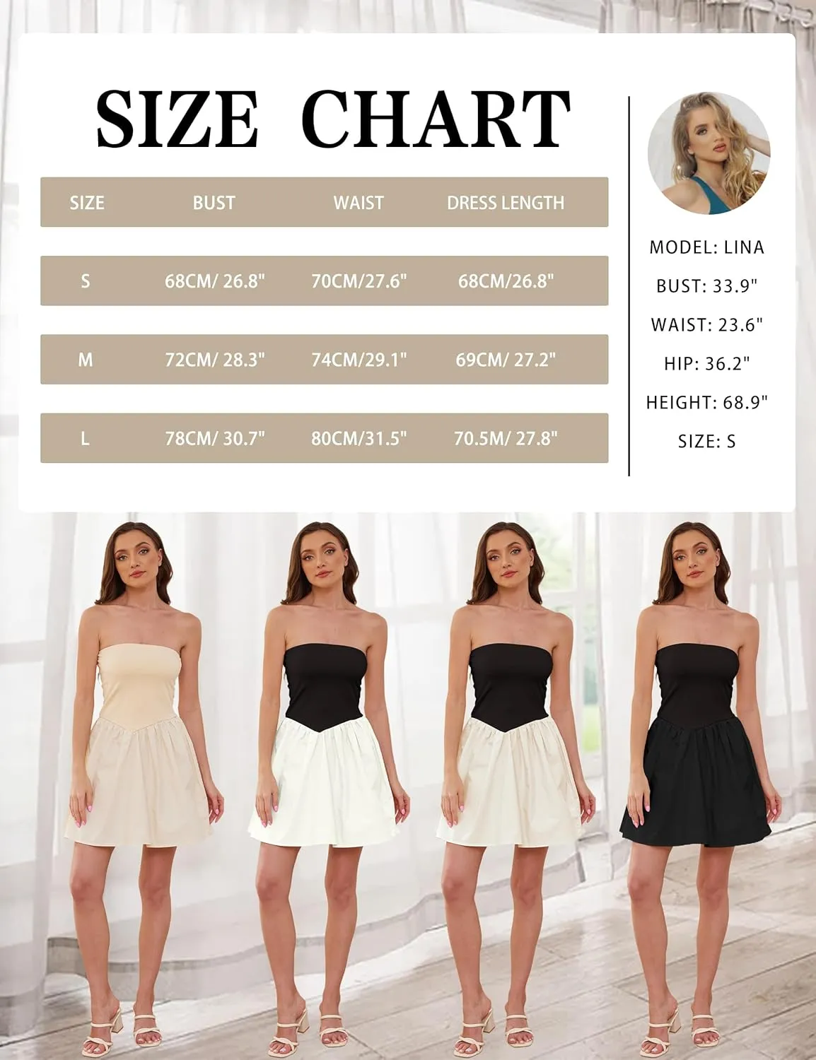 MISSACTIVER Women Strapless Tube Top Mini Dress Off Shoulder Sleeveless Drop-Waist A Line Short Dress Summer Patchwork Dress