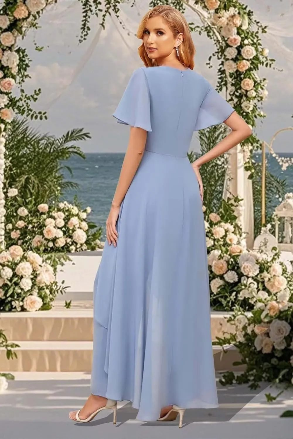 Mother of The Bride Pant Suits for Wedding 2Pcs Chiffon Lace Appliques Short Sleeve Pant Suits for Women Dressy