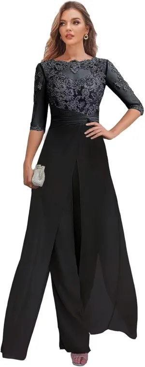 Mother of The Bride Pant Suits for Women Dressy Chiffon Jumpsuit Formal Outfit Wedding Guest Dresses