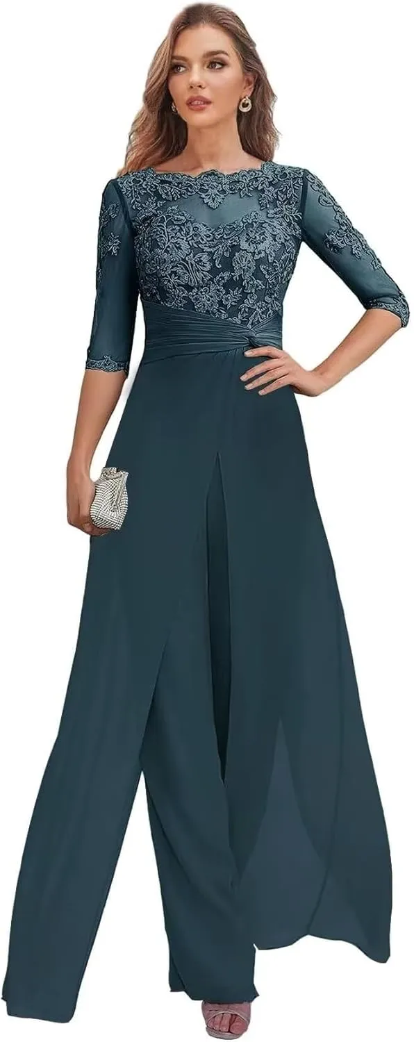 Mother of The Bride Pant Suits for Women Dressy Chiffon Jumpsuit Formal Outfit Wedding Guest Dresses
