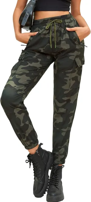 MOURCE Womens Hiking Pants Lightweight Quick Dry Adjustable Cargo Joggers with Zippered Pockets
