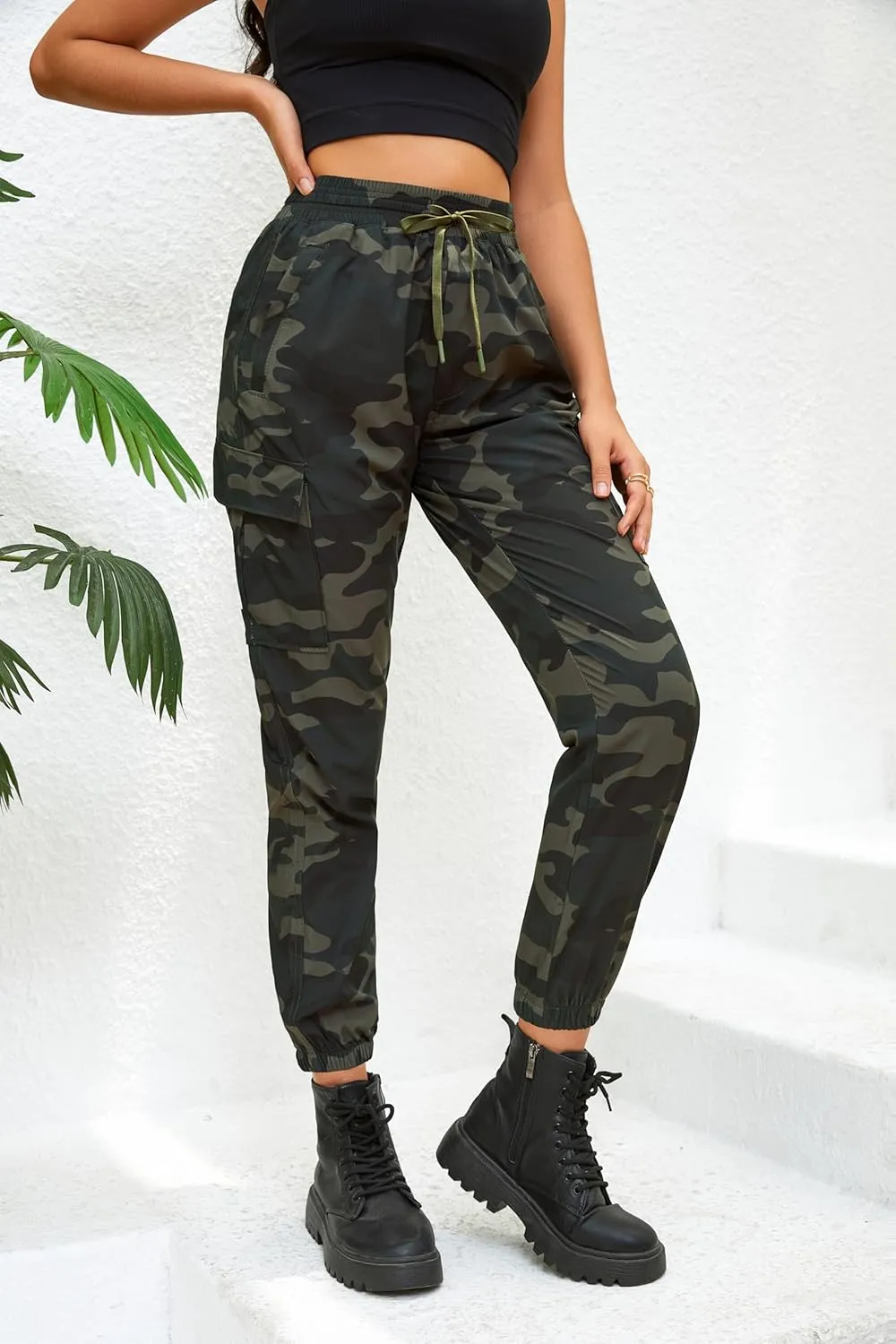 MOURCE Womens Hiking Pants Lightweight Quick Dry Adjustable Cargo Joggers with Zippered Pockets