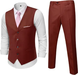 MrSure Men's 2-Piece Suit, Vest Pants Set for Men, Casual Waistcoat with Tie for Prom Wedding Homecoming