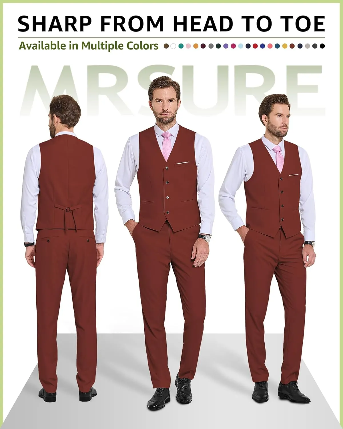 MrSure Men's 2-Piece Suit, Vest Pants Set for Men, Casual Waistcoat with Tie for Prom Wedding Homecoming